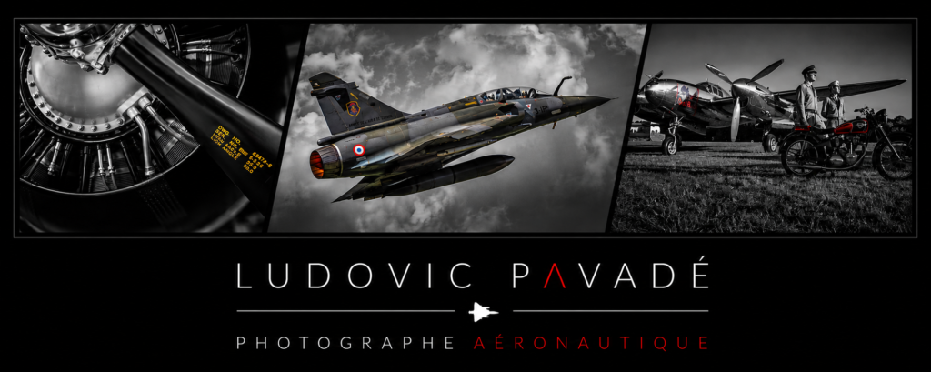 Photographe-aeronautique-aviation-avion-photo-Ludovic Pavade Tryptique d'une hélice d'avion, un Mirage 2000 en vol et d'un P-38 Lightning où pose un equipage cosplay avec une moto