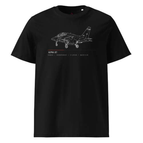 T-shirt Alpha Jet noir avec croquis technique d'aviation française AERO ADDICT