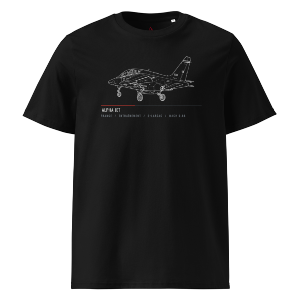 T-shirt Alpha Jet noir avec croquis technique d'aviation française AERO ADDICT